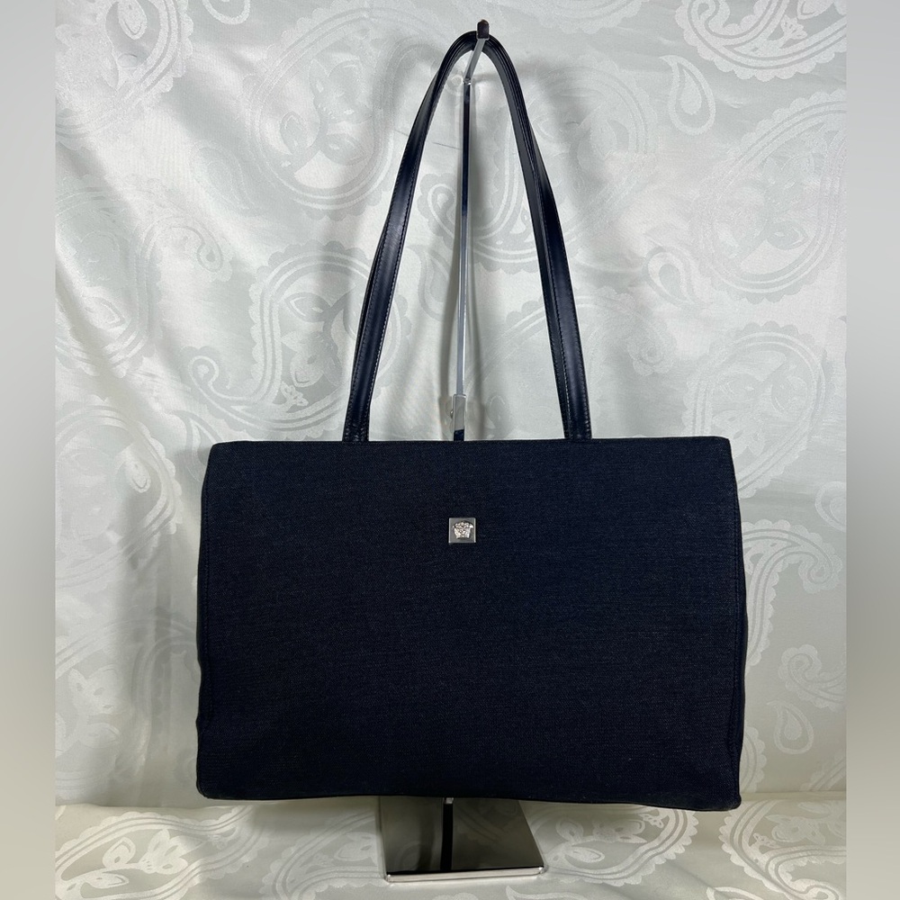 Gianni Versace Couture Black Textured Tote Shoulder Bag